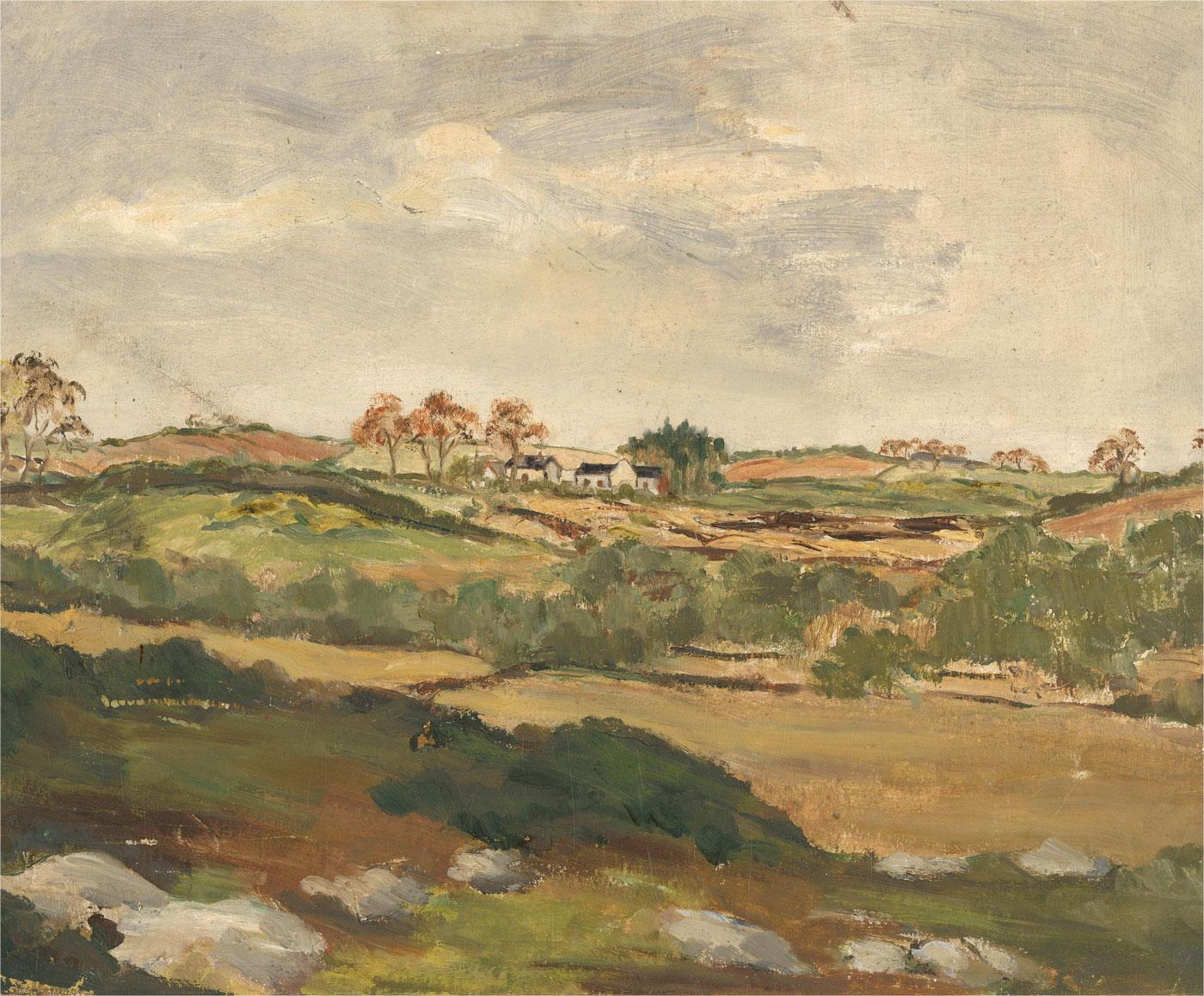 Unknown Landscape Painting - Double Sided Mid 20th Century Oil - Hilltop Cottage