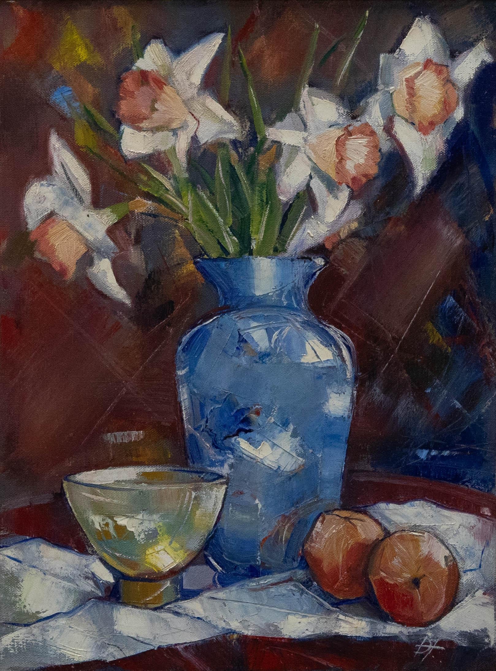 Douglas Hutton (geb. 1950) - Gerahmtes Contemporary Öl, Blaue Vase Stillleben – Painting von Unknown