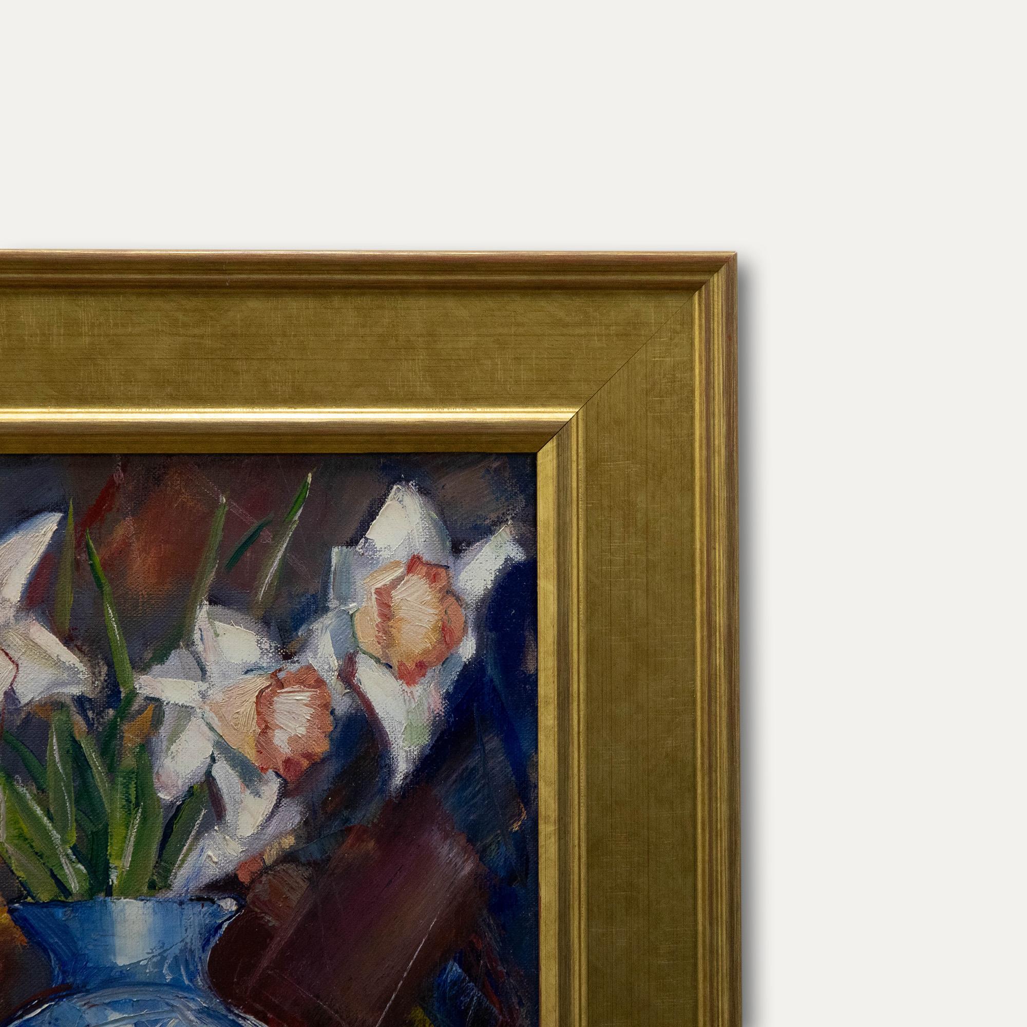 Douglas Hutton (geb. 1950) - Gerahmtes Contemporary Öl, Blaue Vase Stillleben im Angebot 1