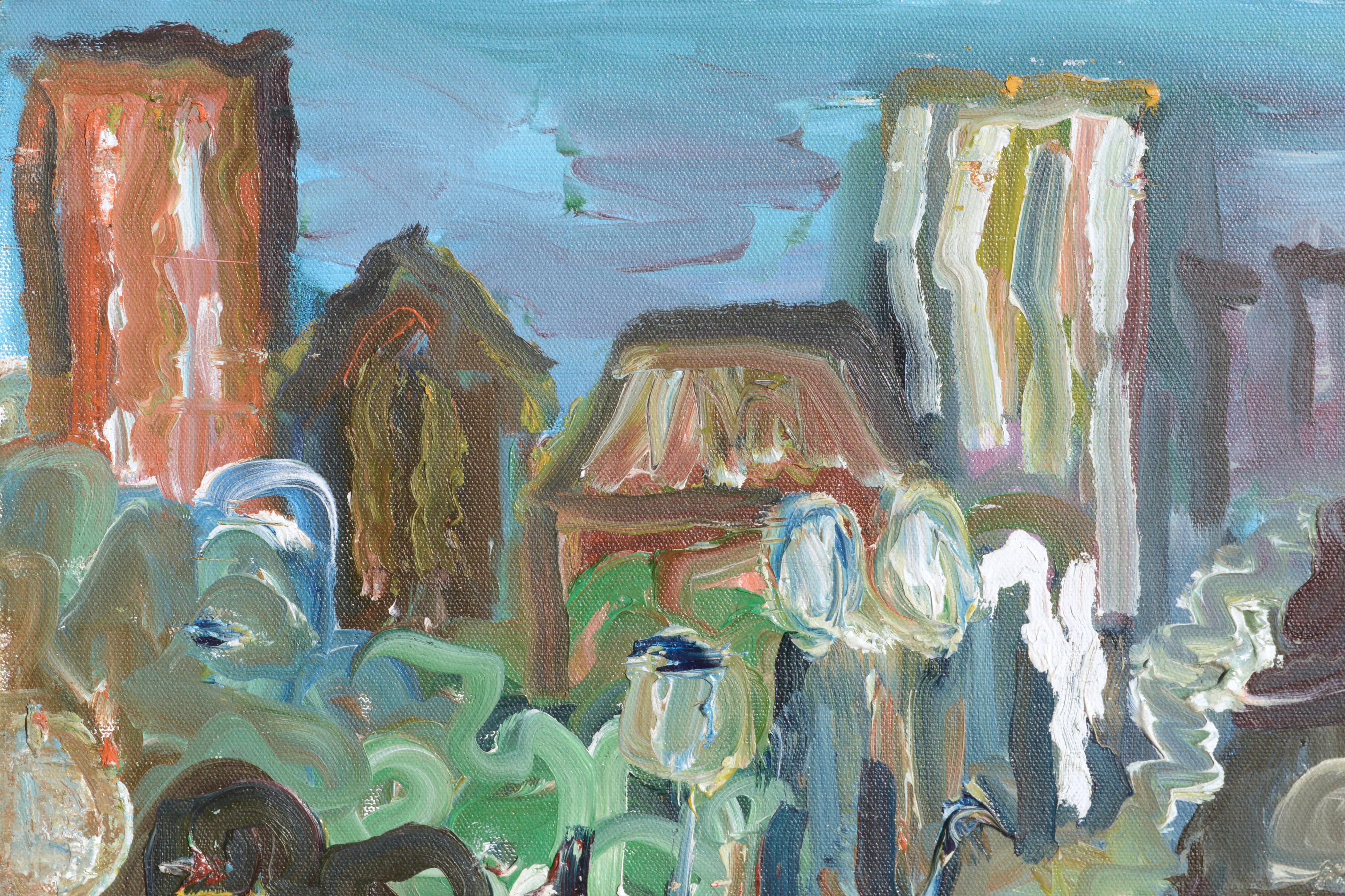 Downtown Parade - Expressionist Cityscape - Painting by Unknown