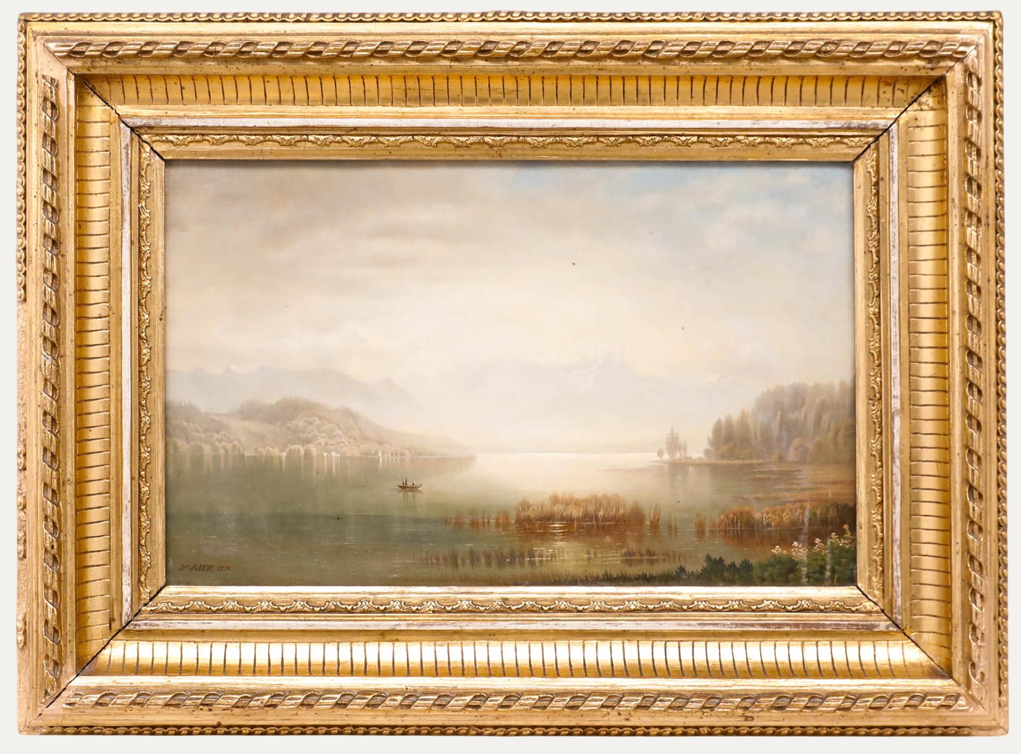 Landscape Painting di Unknown - Dr Payr - Olio del 1870, Lago Alpino