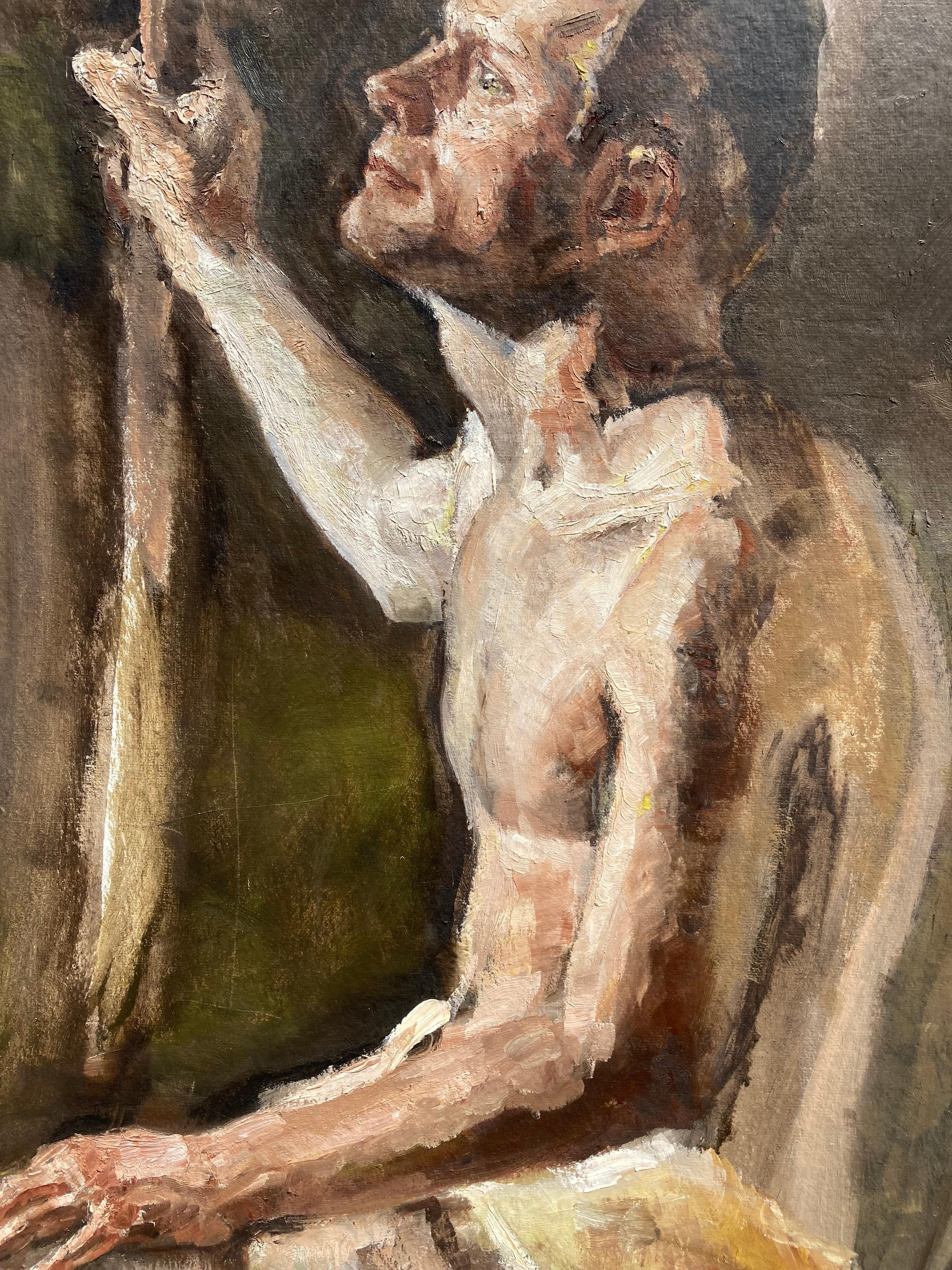 Dreamer (europäisches Porträtmalerei eines nackten Mannes aus der Jahrhundertmitte) – Painting von Unknown