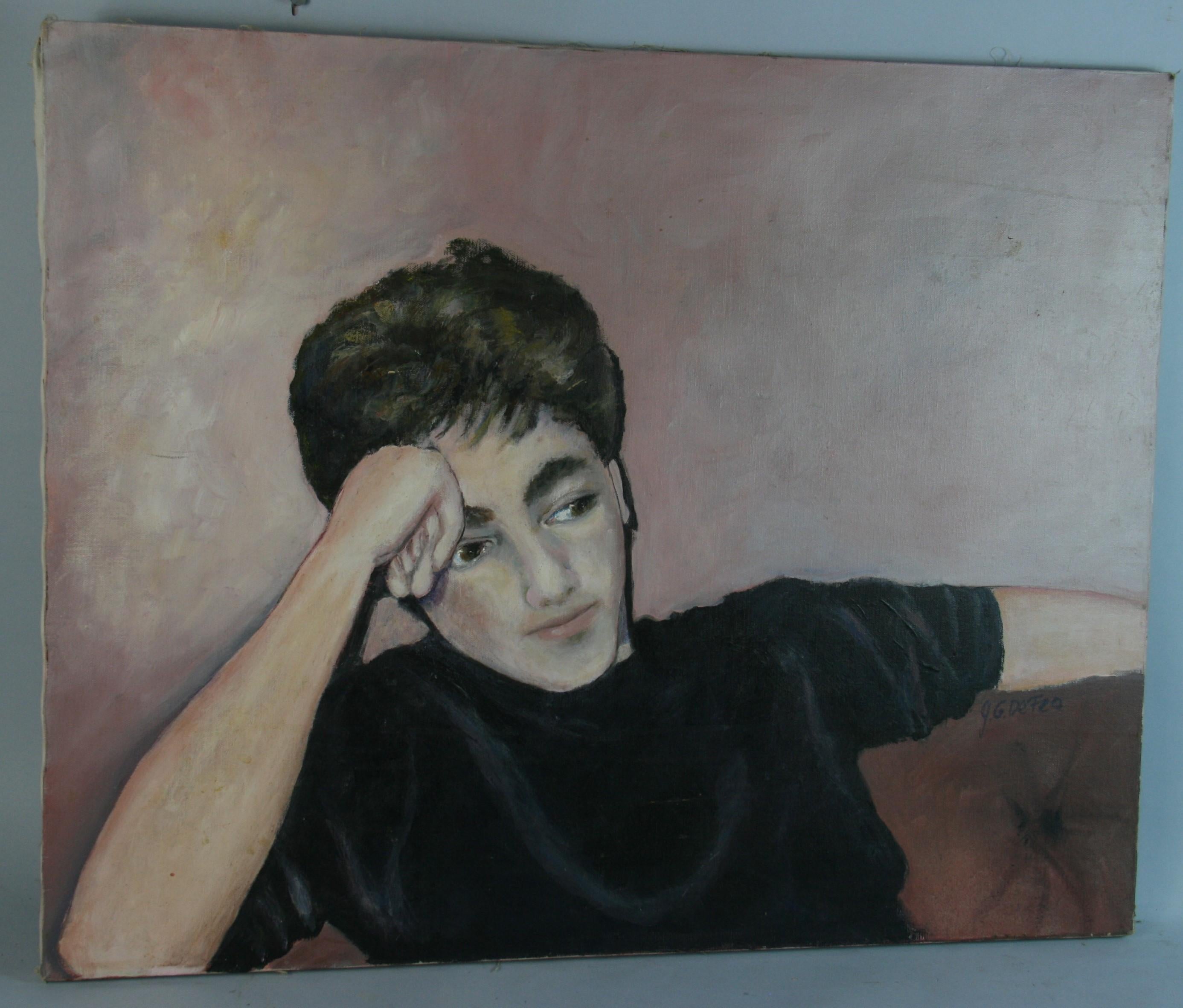 Dreaming Young Man By J G DeFeo - Painting by Unknown