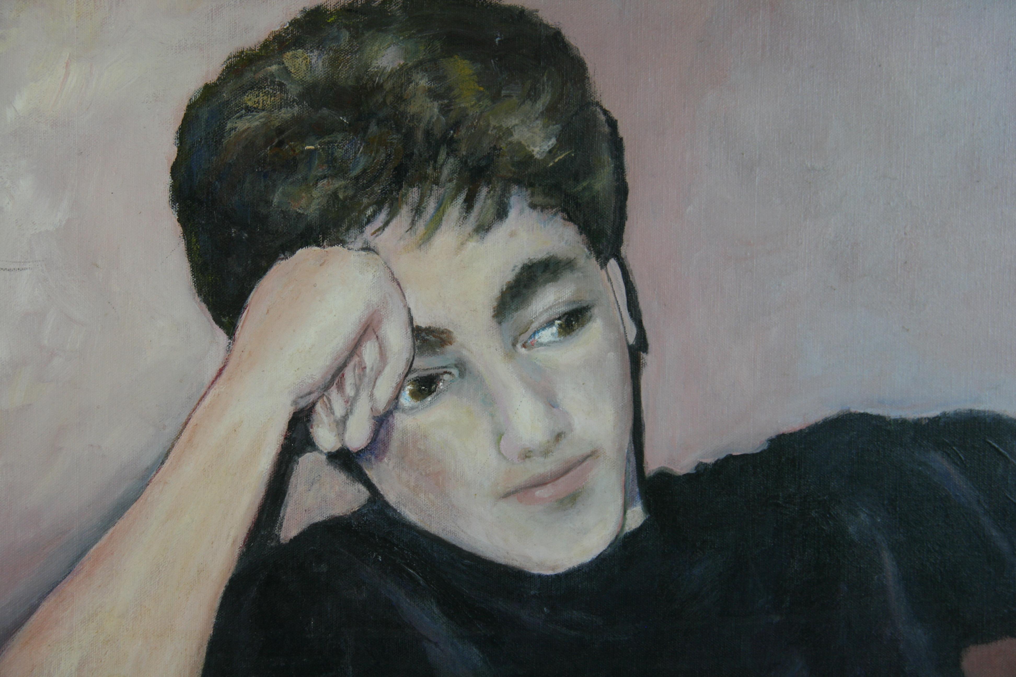 Dreaming Young Man By J G DeFeo - Gray Portrait Painting by Unknown
