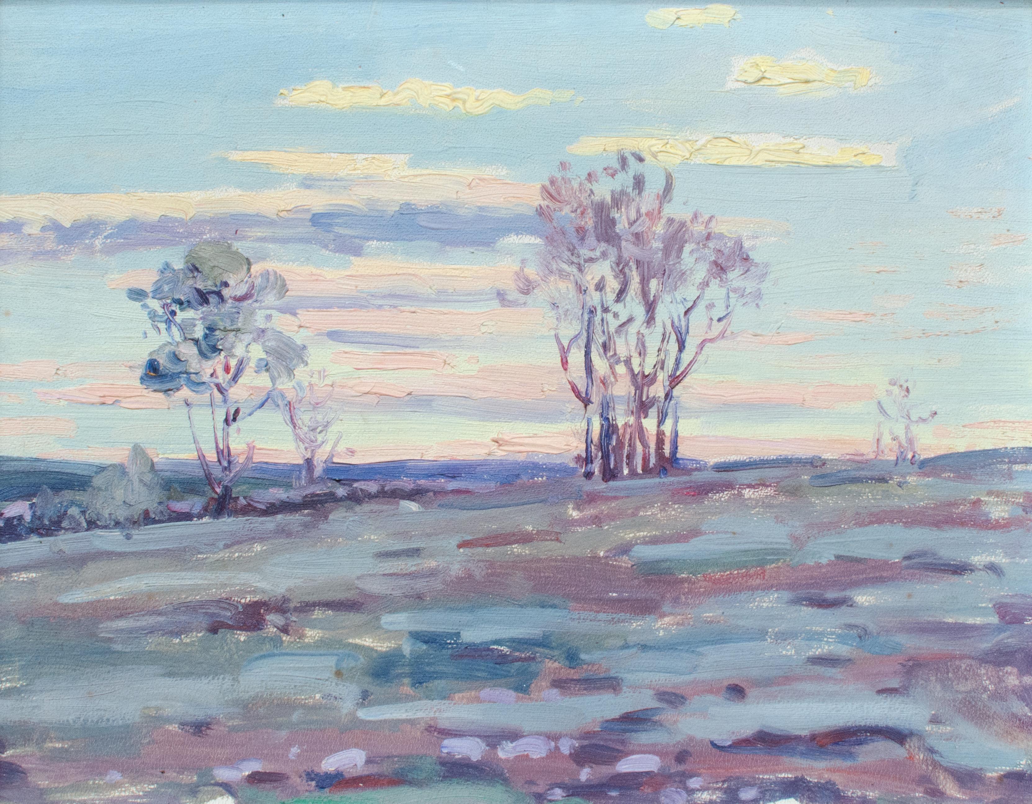 Dreamy Pastel Landscape by Mystery American Artist - Painting by Unknown