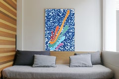 Dreamy Rainbow over Clouds, Mixed Media Monotype, Pastel Tones, Pink, Green, Tan