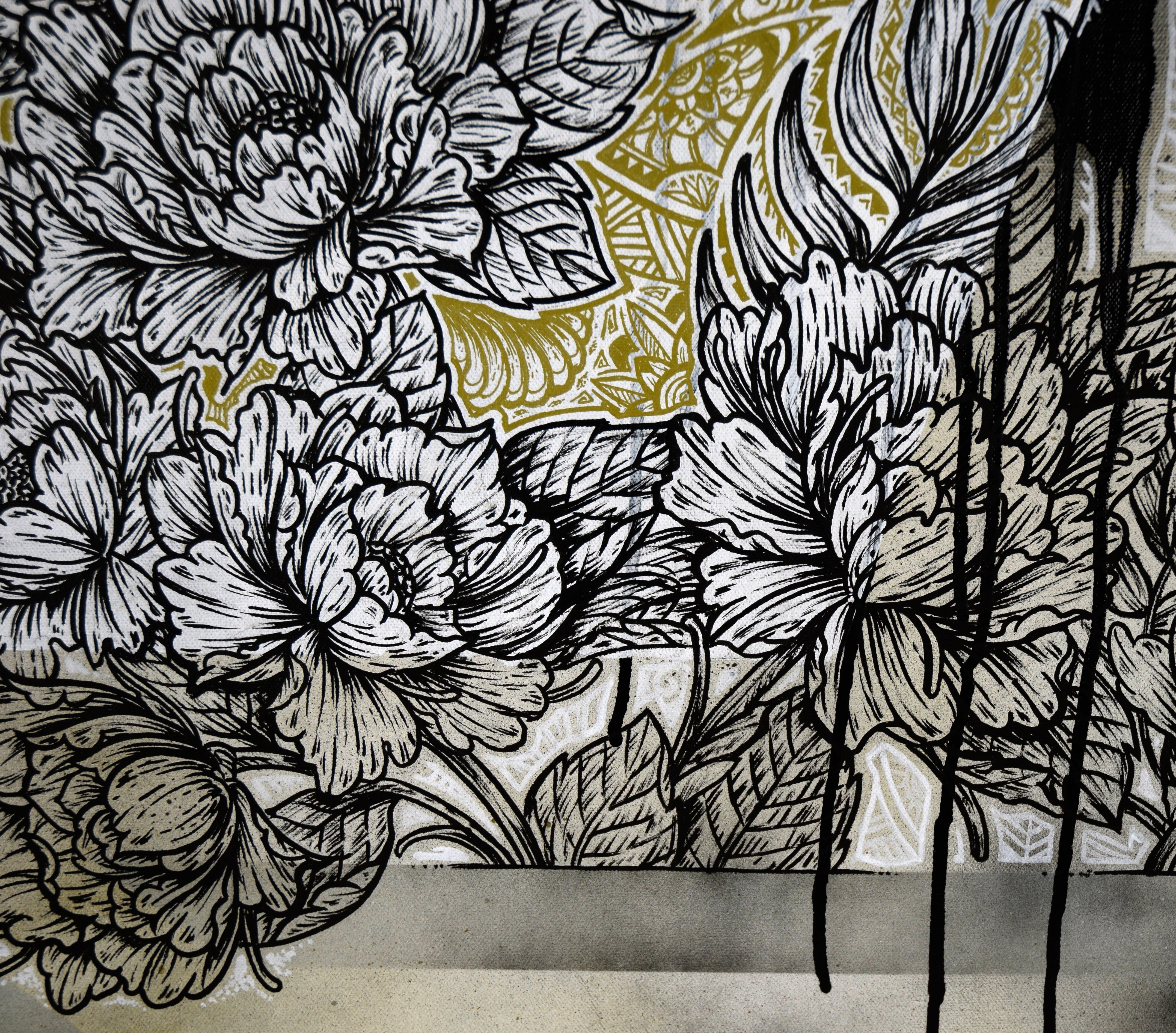 Drips and Flowers - Zeitgenössische Blumenkomposition in Acryl auf Leinwand im Angebot 2