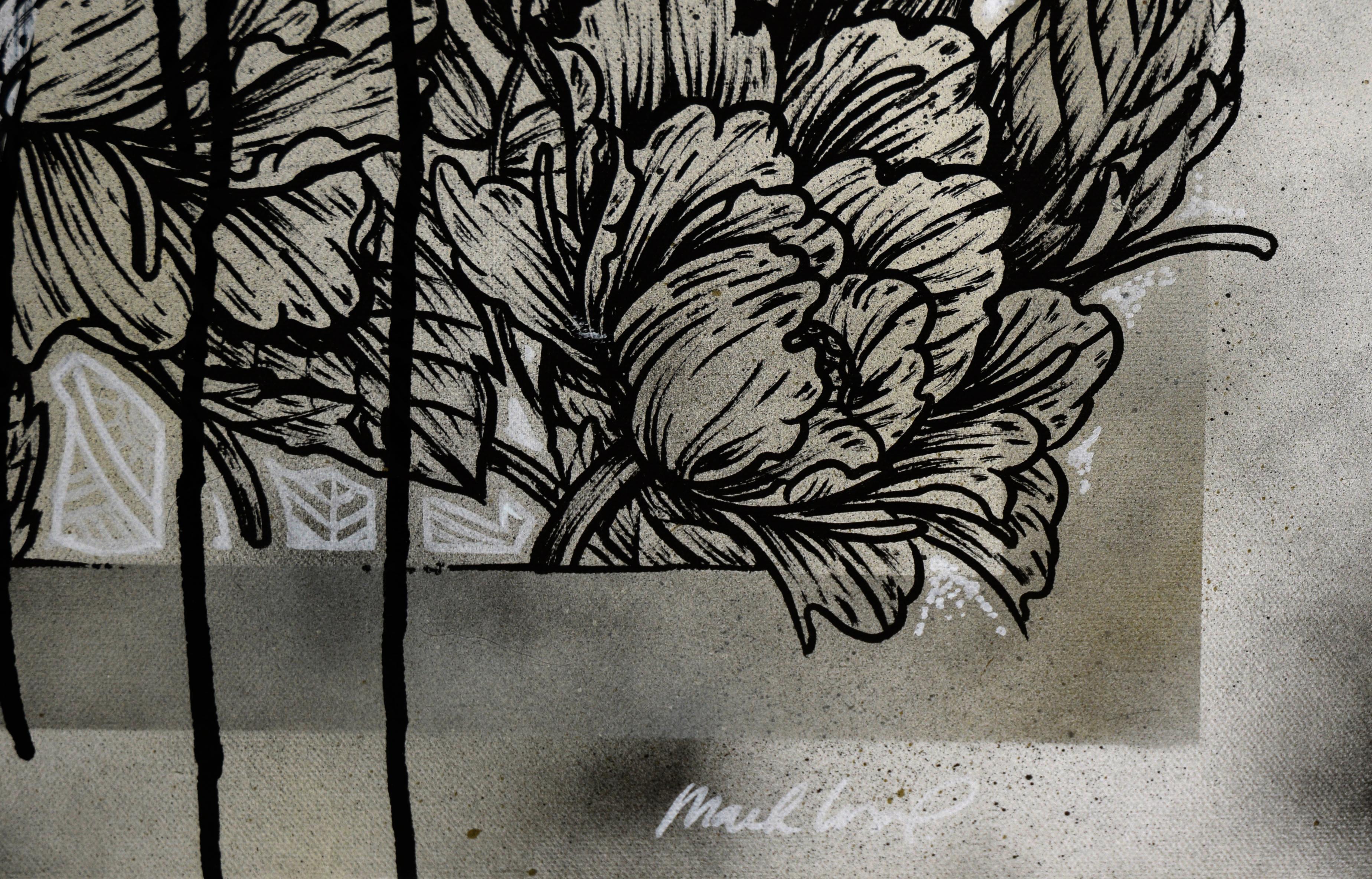 Drips and Flowers - Zeitgenössische Blumenkomposition in Acryl auf Leinwand im Angebot 3