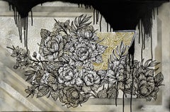 Drips and Flowers - Contemporary Floral Composition in Acrylic on Canvas