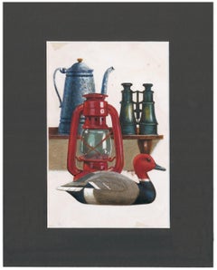 Duck Decoy, Lantern & Binoculars Gouache