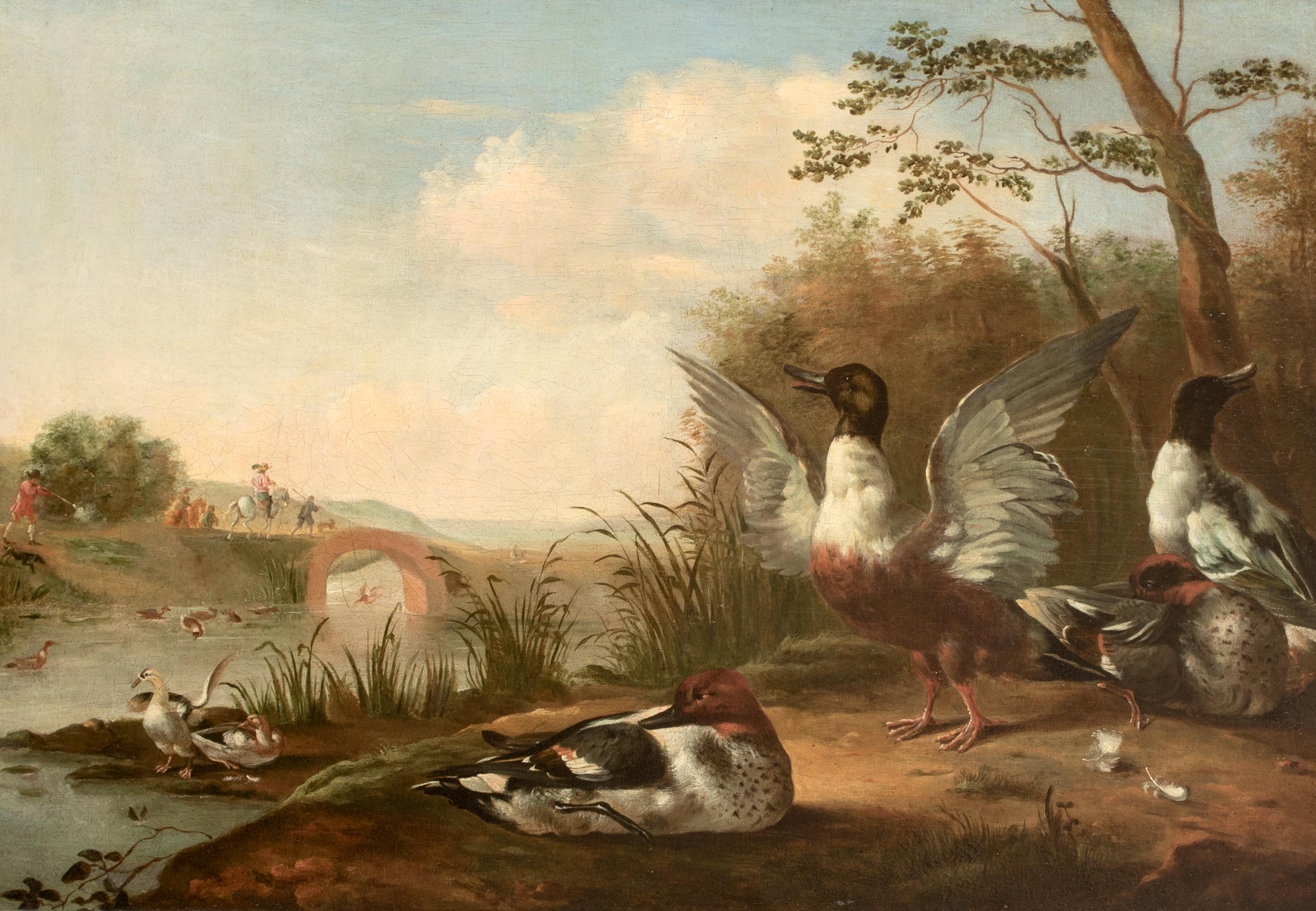 Ducks On The Riverbank, 17e siècle MARMADUKE CRADOCK (1660-1717) - Marron Animal Painting par Unknown
