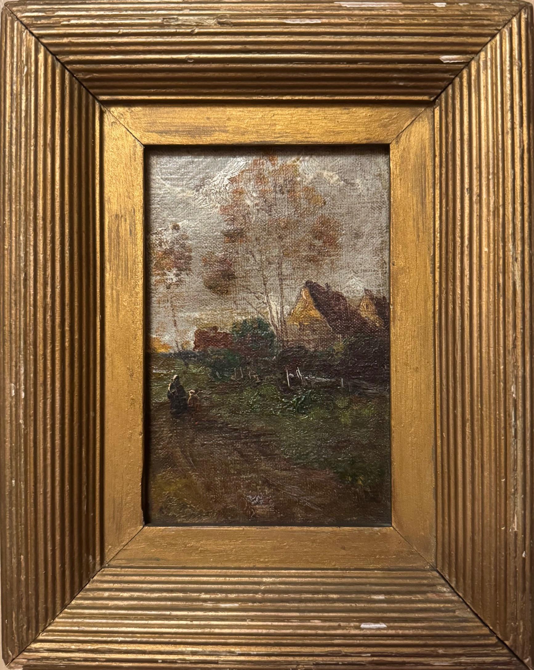 Dusk on a Country Road - Painting by Unknown