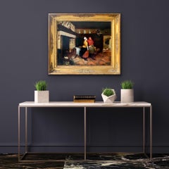 Peinture romantique néerlandaise du XIXe siècle « L'apparence de l'amour » - Intérieur de genre