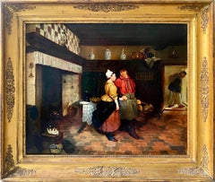 Antique Dutch 19th century Romantic painting "The look of love" - Genre Interior