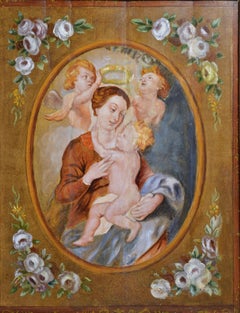Dutch Baroque Madonna w Child and Flowers Old Master oil painting