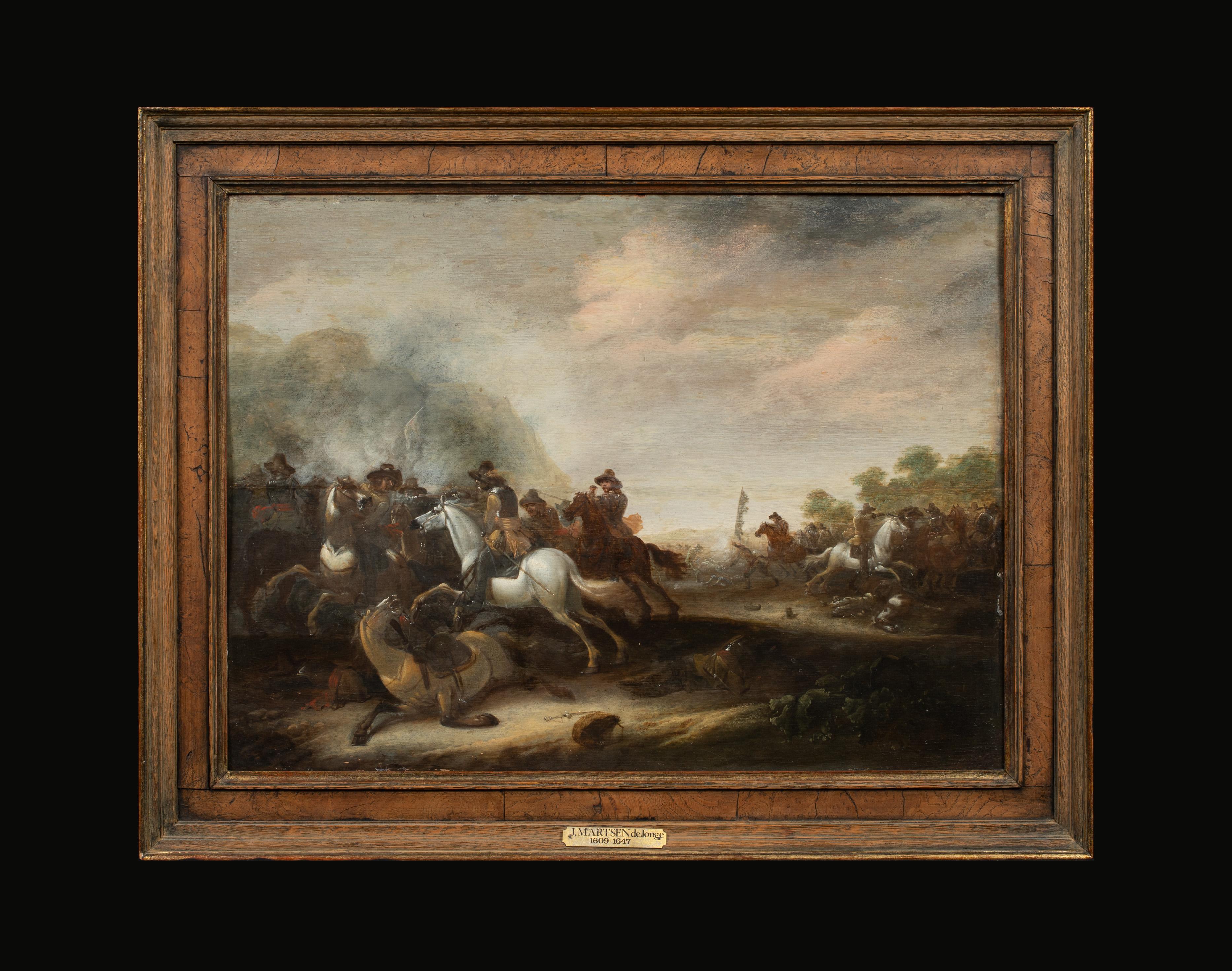 Dutch Cavalry Skirmish, 17th Century  - Brown Portrait Painting by Unknown