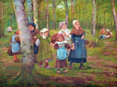 Dutch Family in the Forest - Original Signed Figurative Genre Painting