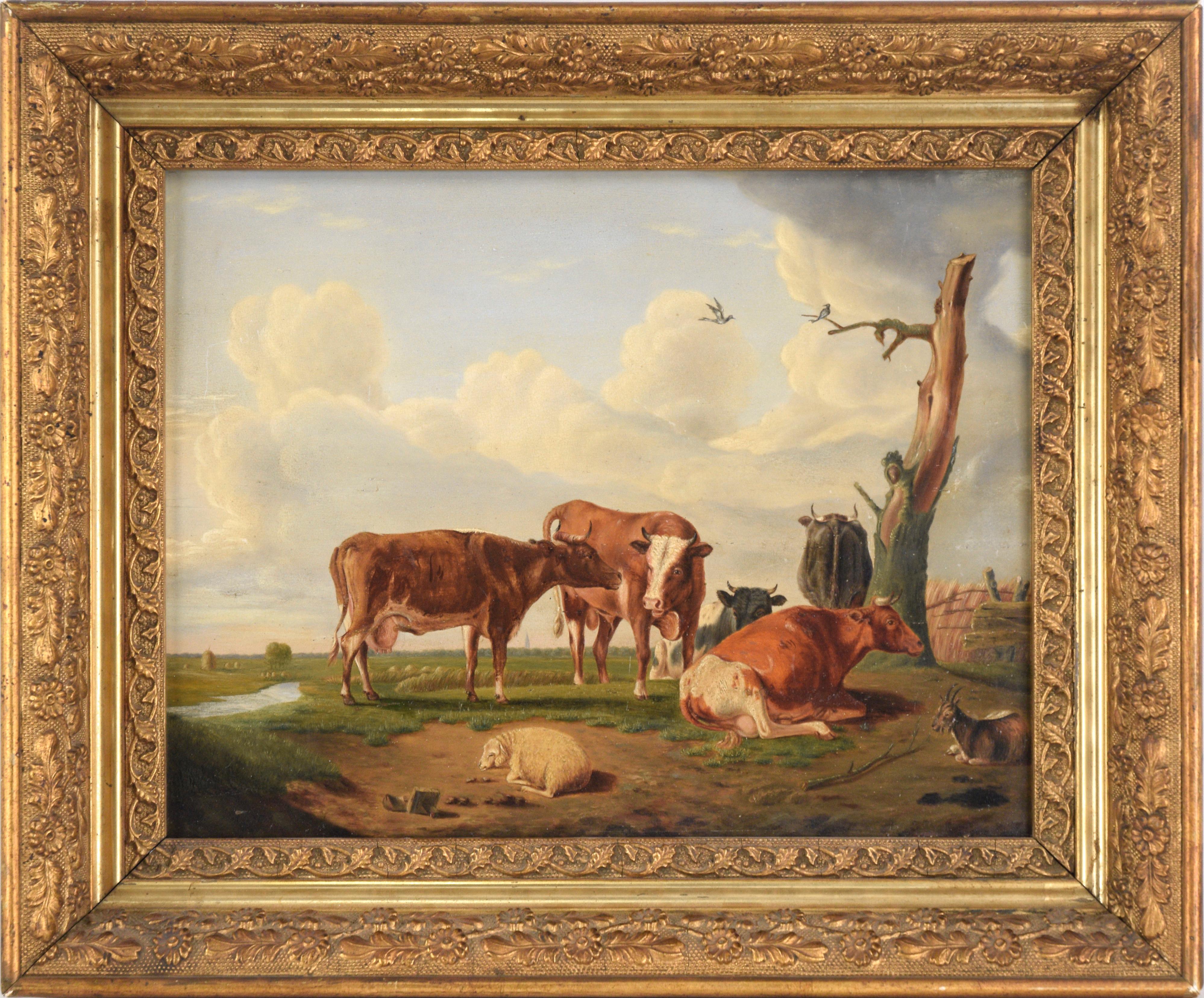 Unknown Animal Painting - Dutch Landscape with Cows and Farm Animals