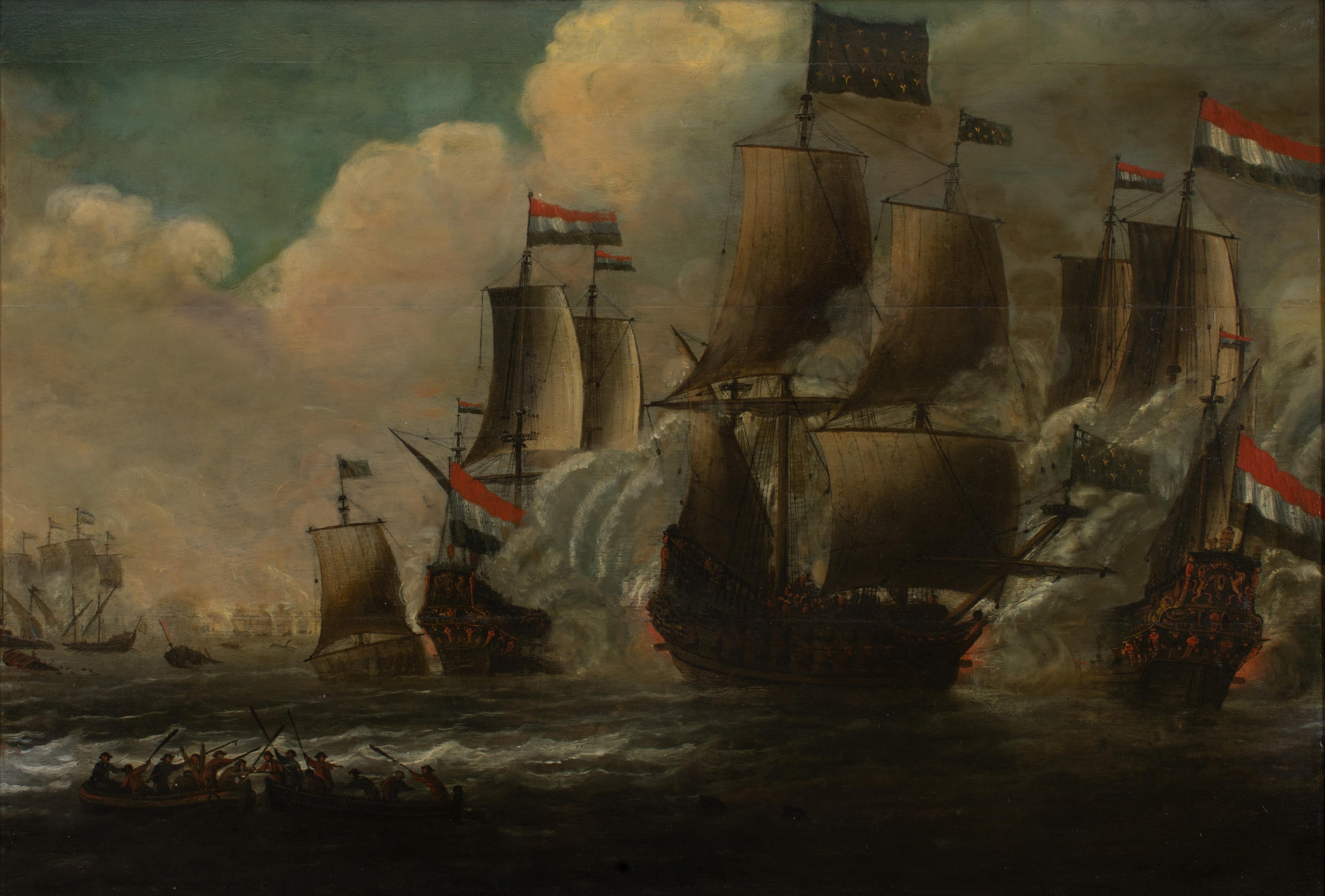 Dutch Maritime Battle Scene  - Painting by Unknown