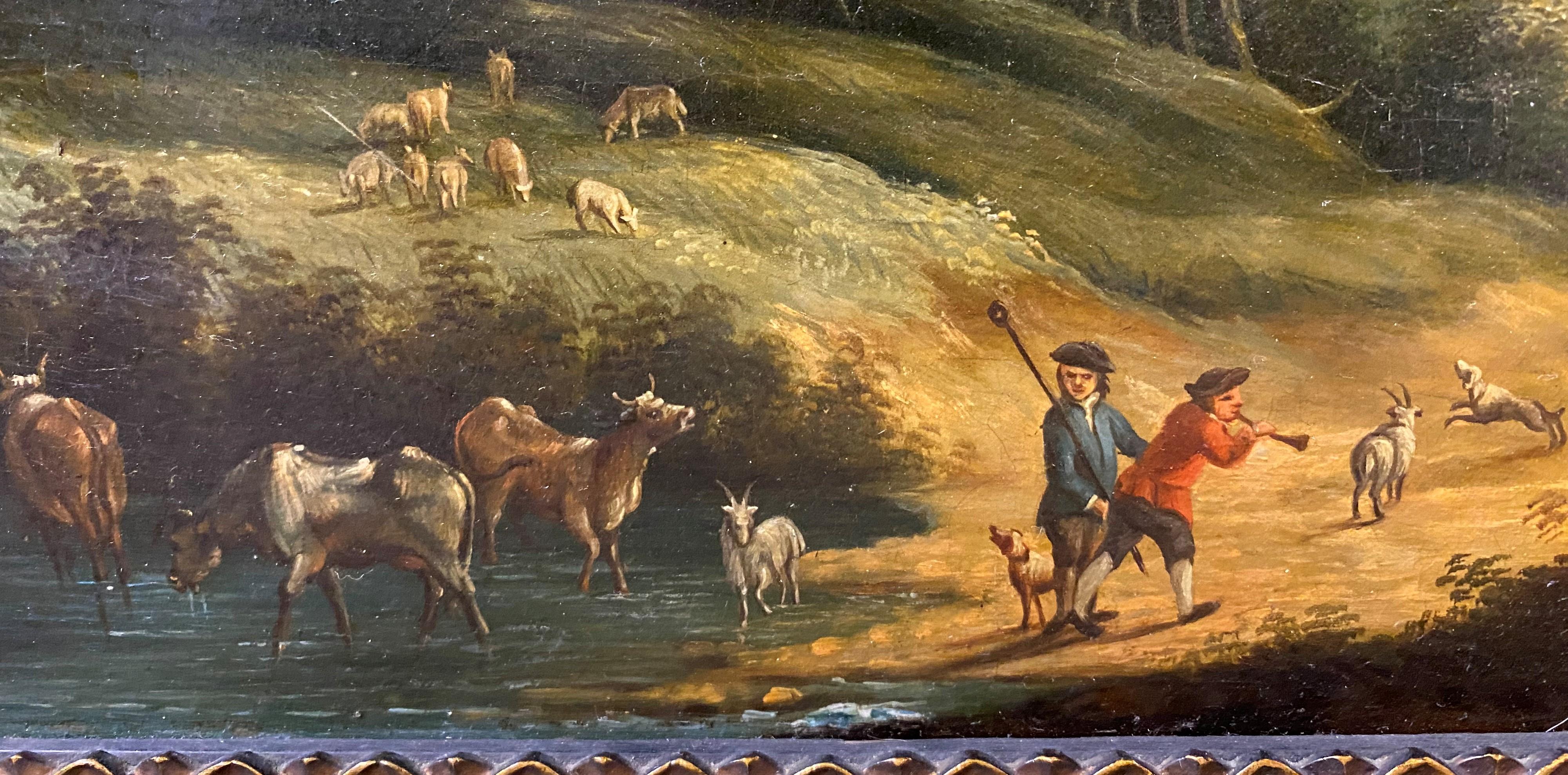 Niederländische oder flämische Landschaft mit Figuren und Tieren (Flämische Schule), Painting, von Unknown