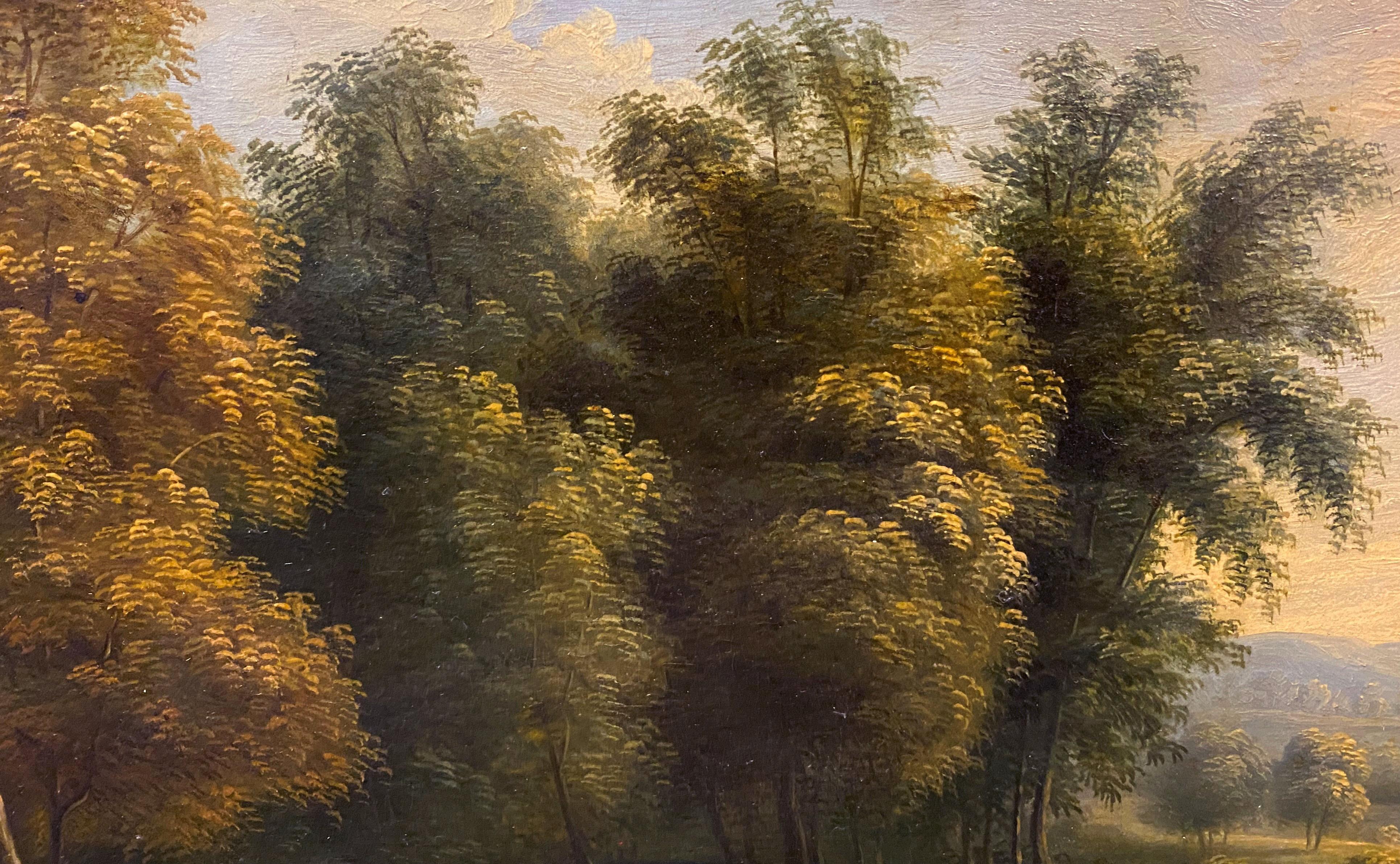 Niederländische oder flämische Landschaft mit Figuren und Tieren (Schwarz), Landscape Painting, von Unknown