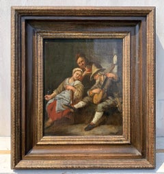 Antique Dutch painter - 18th century figure painting - Interior Tavern mandolin