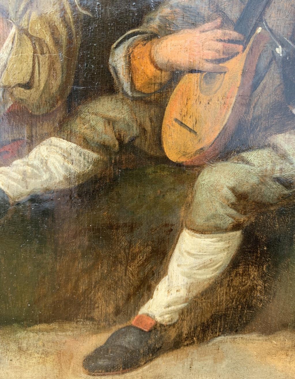 Antique Dutch painter - 18th century figure painting - Interior Tavern mandolin  3
