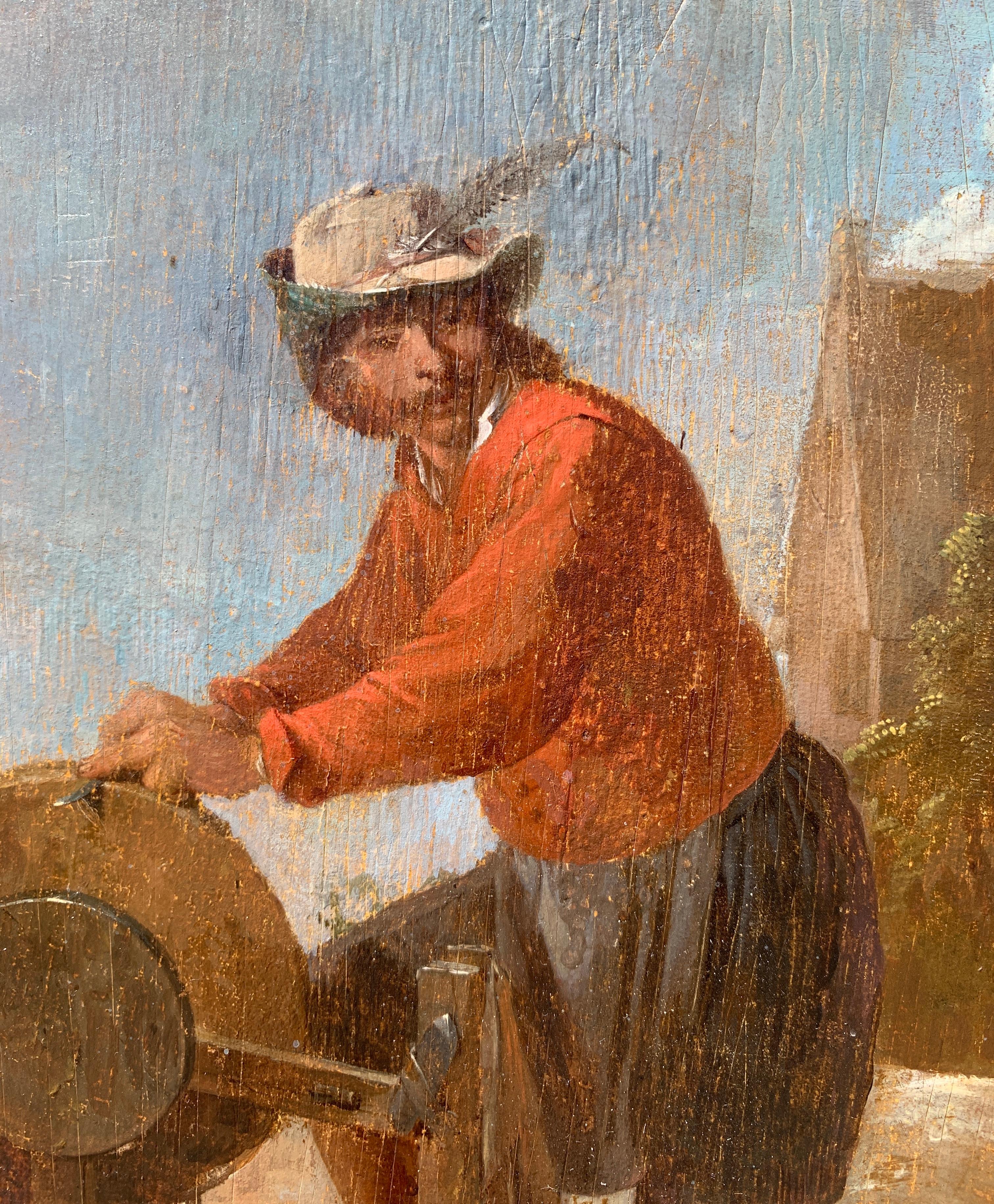 David Teniers workshop (Dutch) - 17th century figure painting - Knife grinder - Old Masters Painting by Unknown