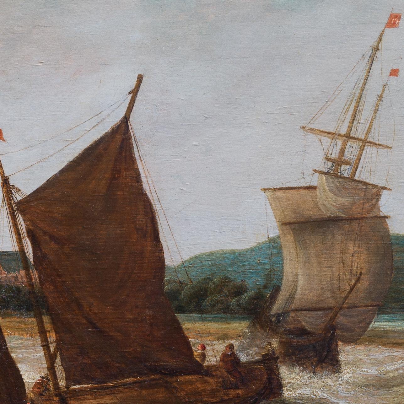 Dutch School, 17th Century, Shipping in a Stiff Breeze, a City Beyond For Sale 2