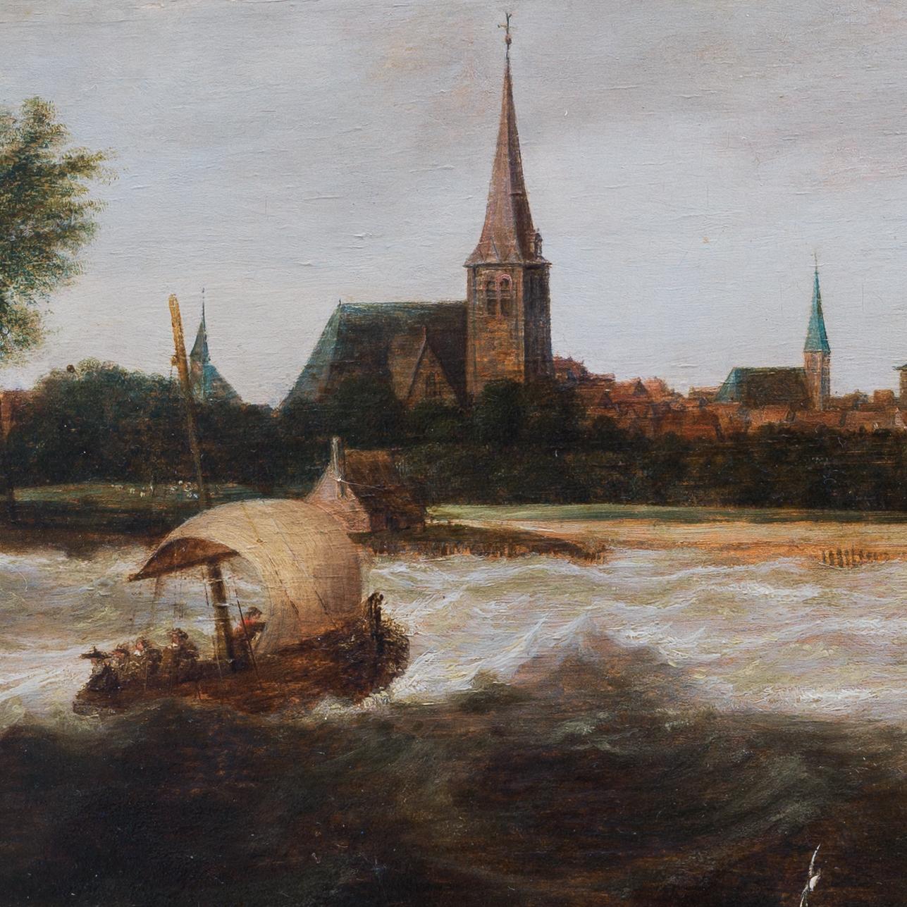 Dutch School, 17th Century, Shipping in a Stiff Breeze, a City Beyond For Sale 3