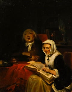 Dutch School 1852 Oil - Reading the Bible