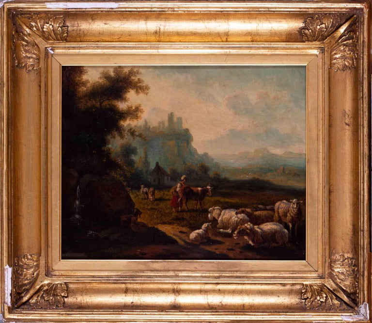Unknown Animal Painting - Dutch School 18th / 19th Century oil painting 'Tending to livestock'