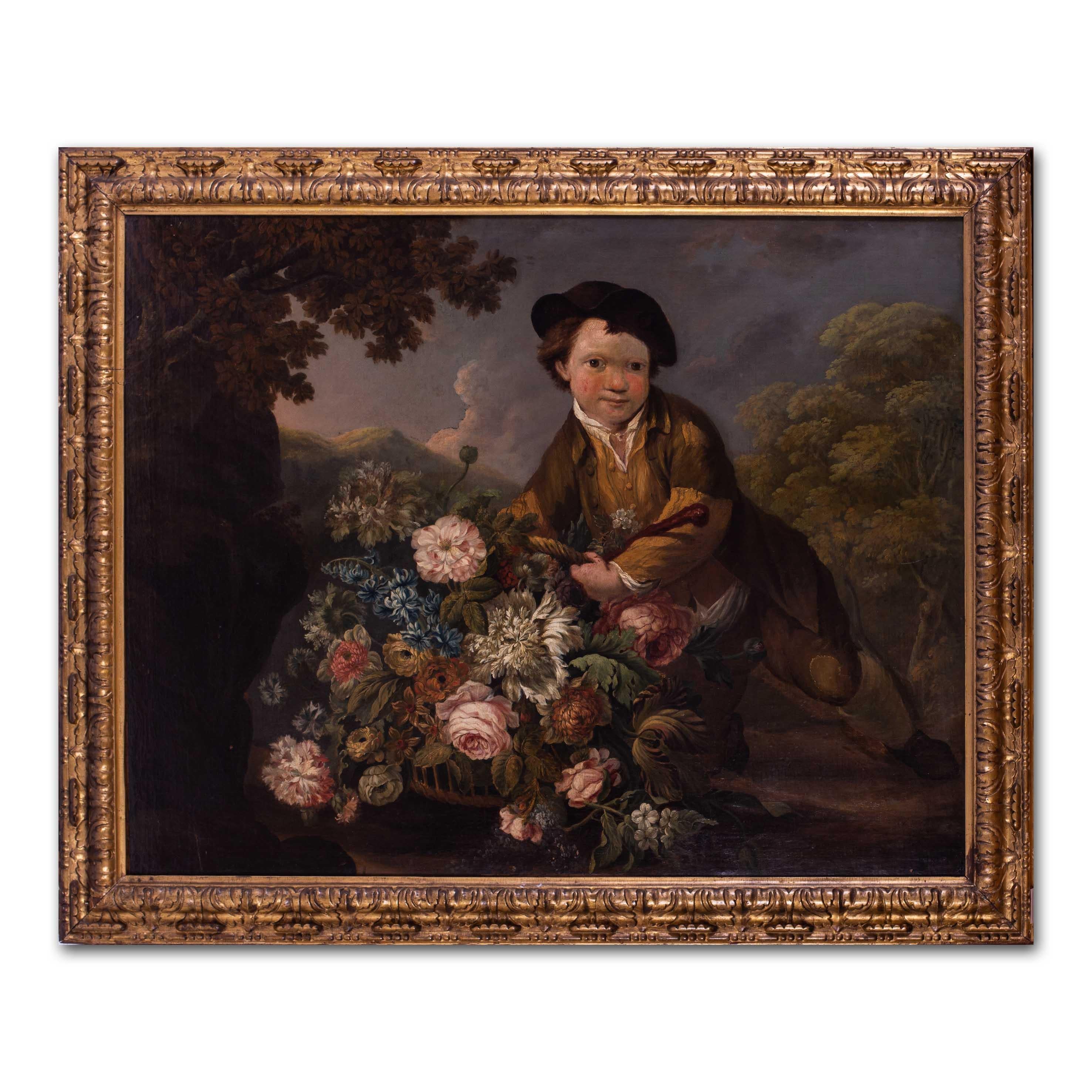 Dutch School, 18th Century, Boy with a basketful of flowers 1