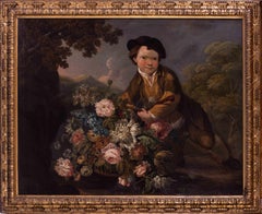 Dutch School, 18th Century, Boy with a basketful of flowers
