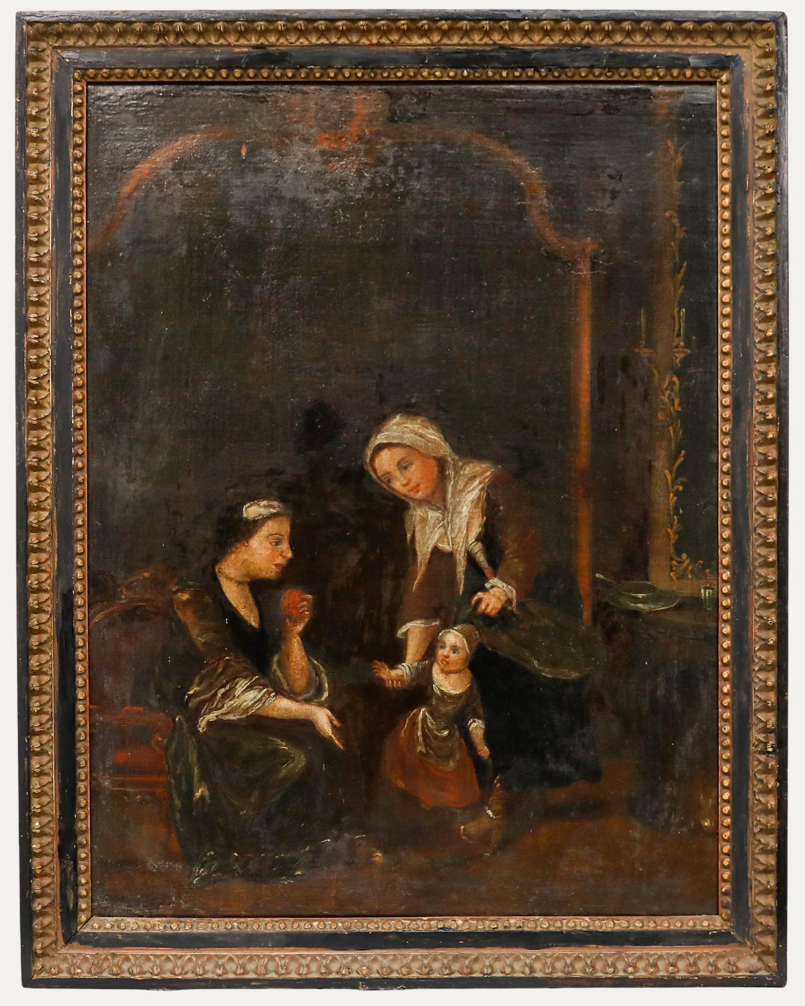Unknown Figurative Painting - Dutch School 18th Century Oil - First Steps