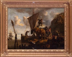Dutch School, 18th Century oil painting 
Loading a barge on the coast
