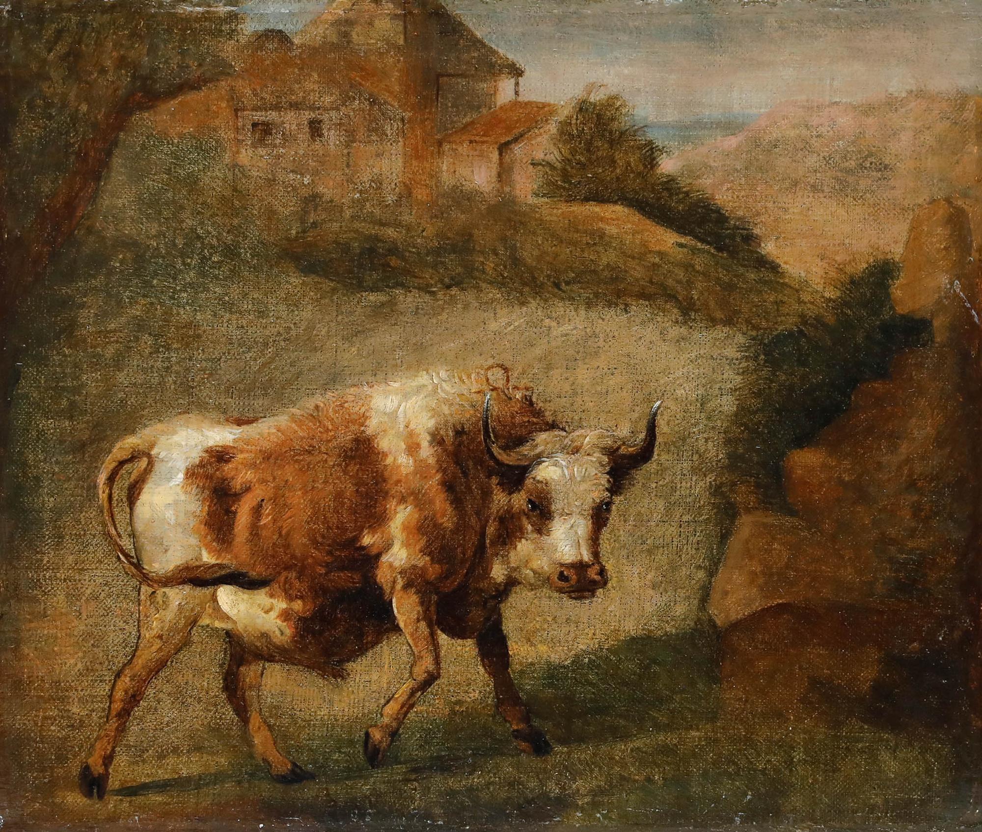 Dutch School 18th Century Oil - Raging Bull - Painting by Unknown
