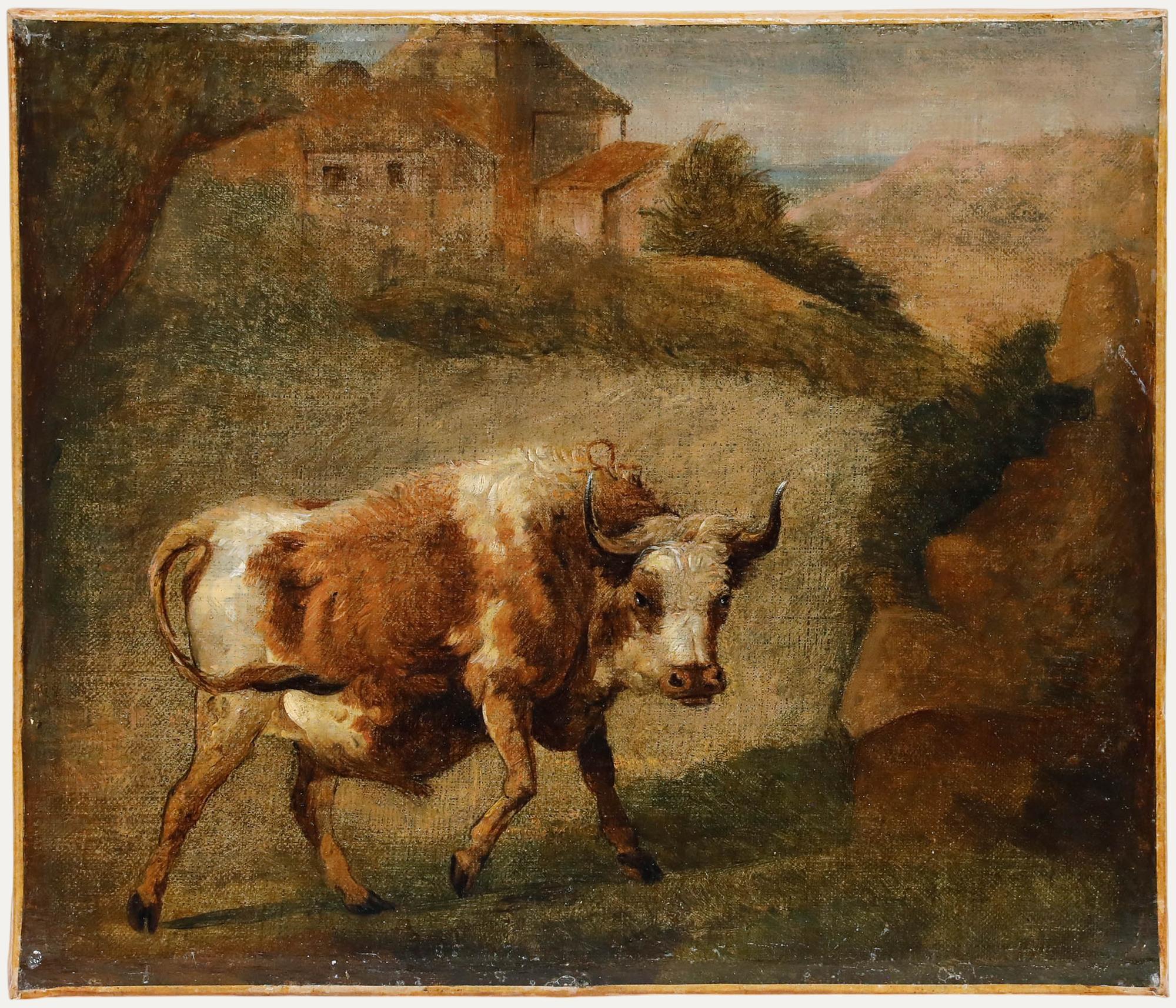 Unknown Animal Painting - Dutch School 18th Century Oil - Raging Bull