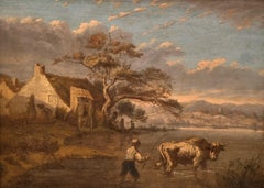 Dutch school 18th century RUYSDAEL oil on wood Landscape Bull river monogram