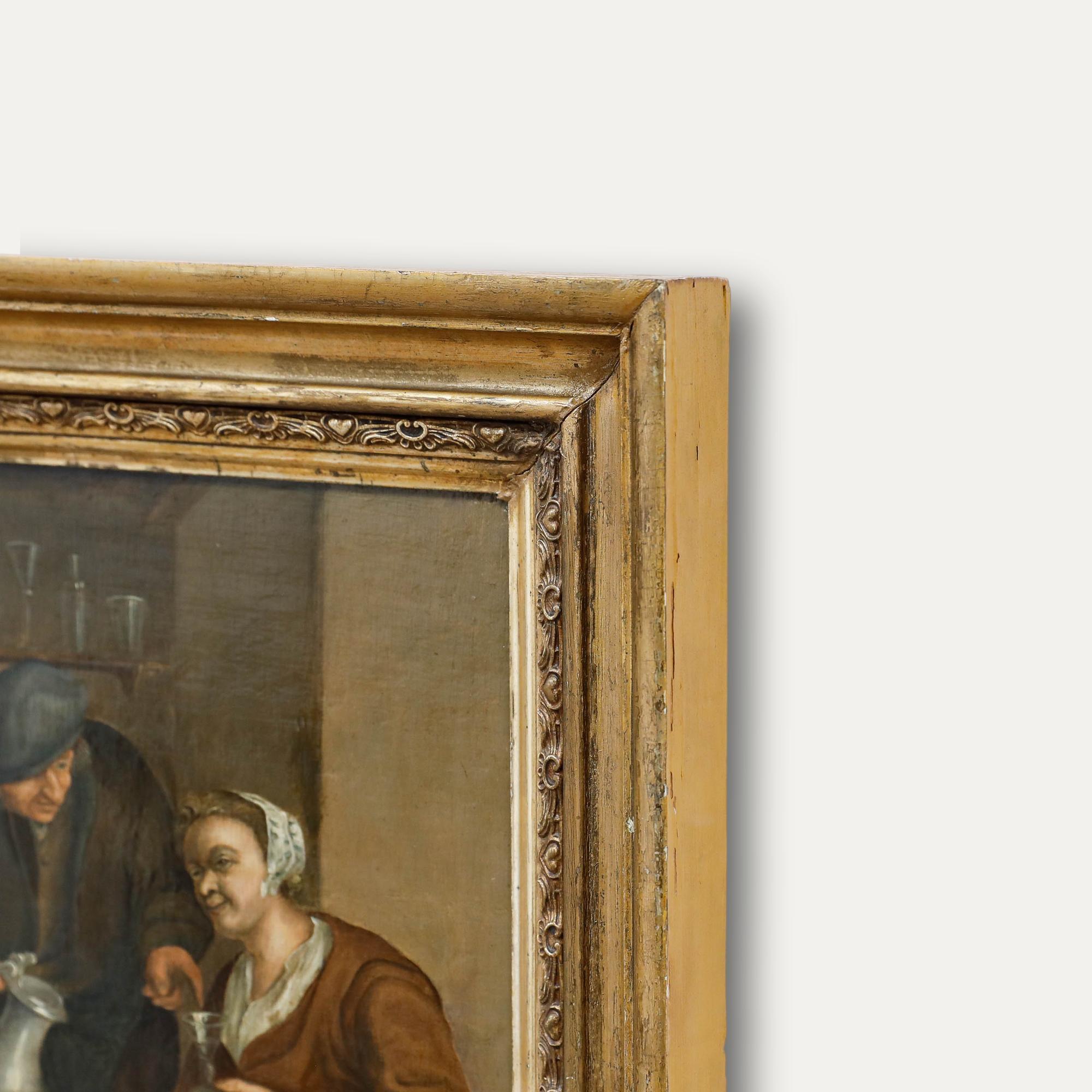 Huile de l'école hollandaise du 19e siècle - Couple à table en vente 1