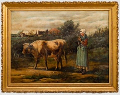 Dutch School  19th Century Oil - Milkmaid and The Cow