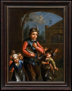 Dutch School 19th Century Oil - Street Musicians