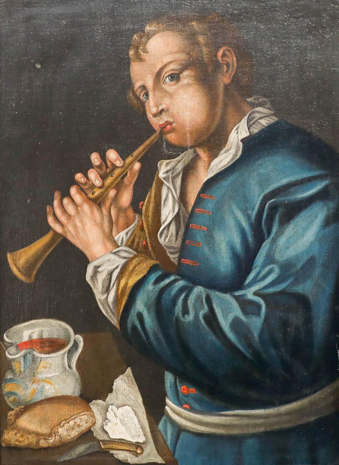 Dutch School 19th Century Oil - The Shawm Player - Painting by Unknown