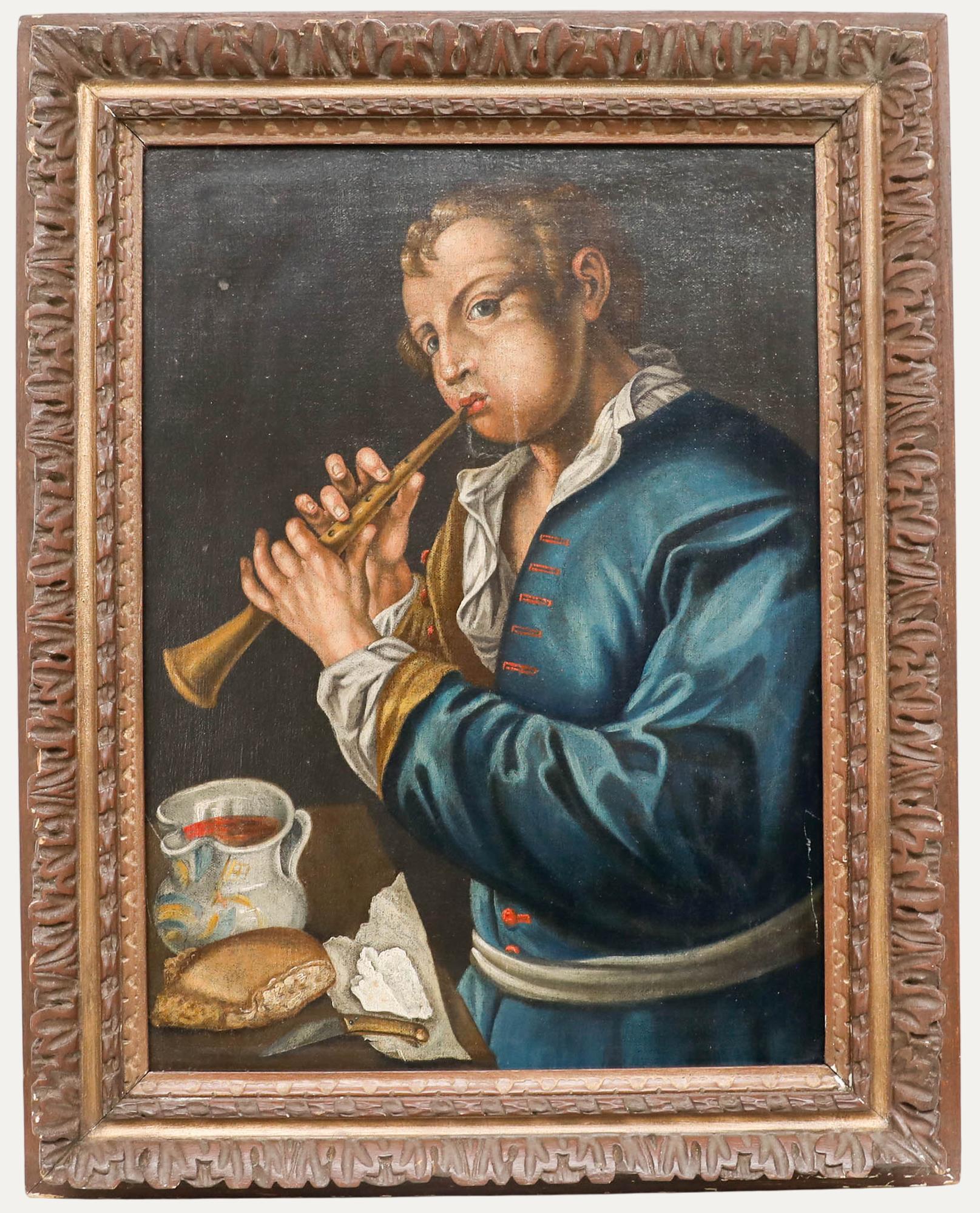 Unknown Portrait Painting - Dutch School 19th Century Oil - The Shawm Player