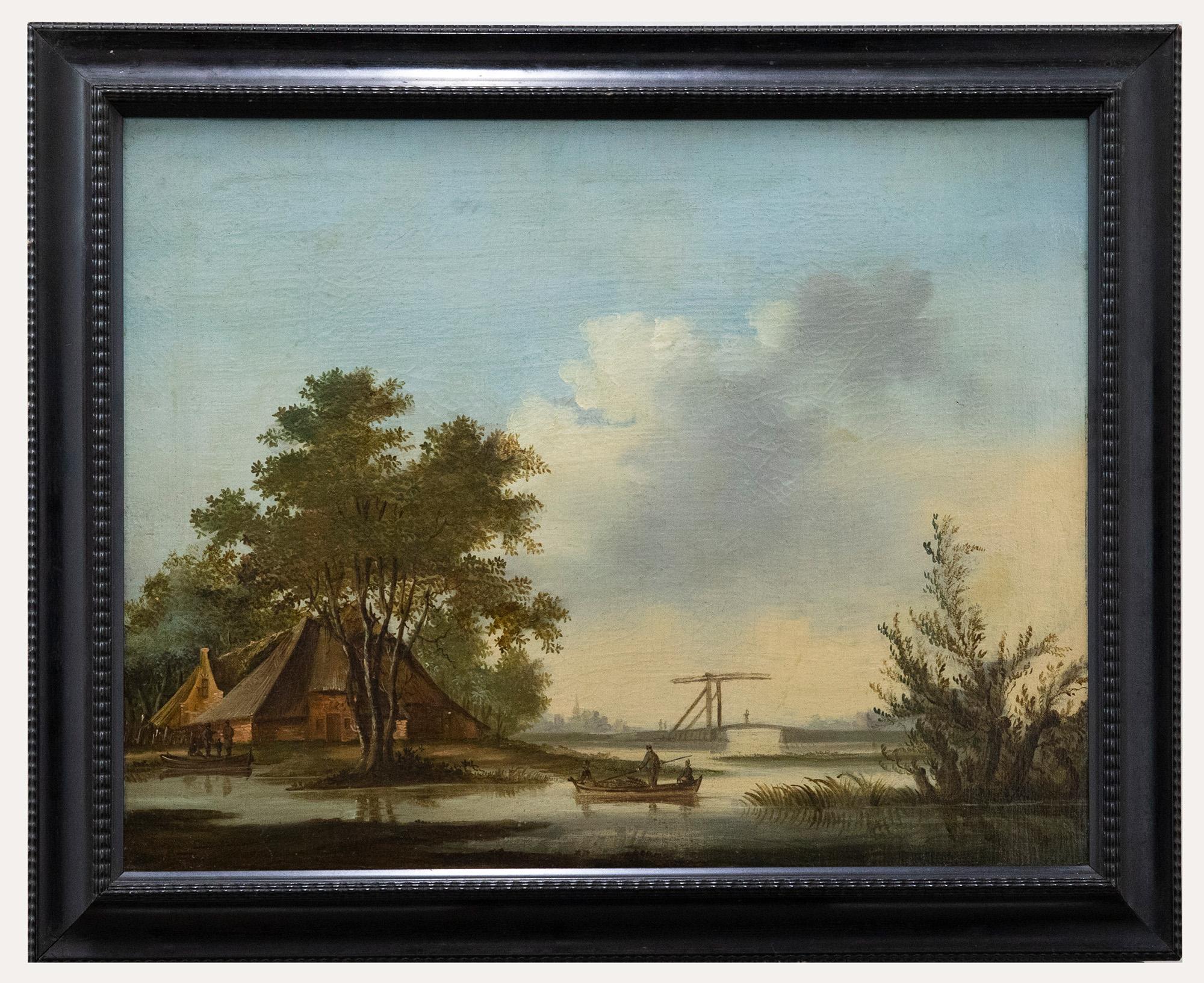 Unknown Figurative Painting - Dutch School 20th Century Oil - On the River