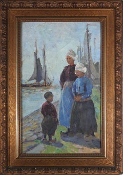 Dutch School  Early 20th Century Oil - Maidens at the Harbour