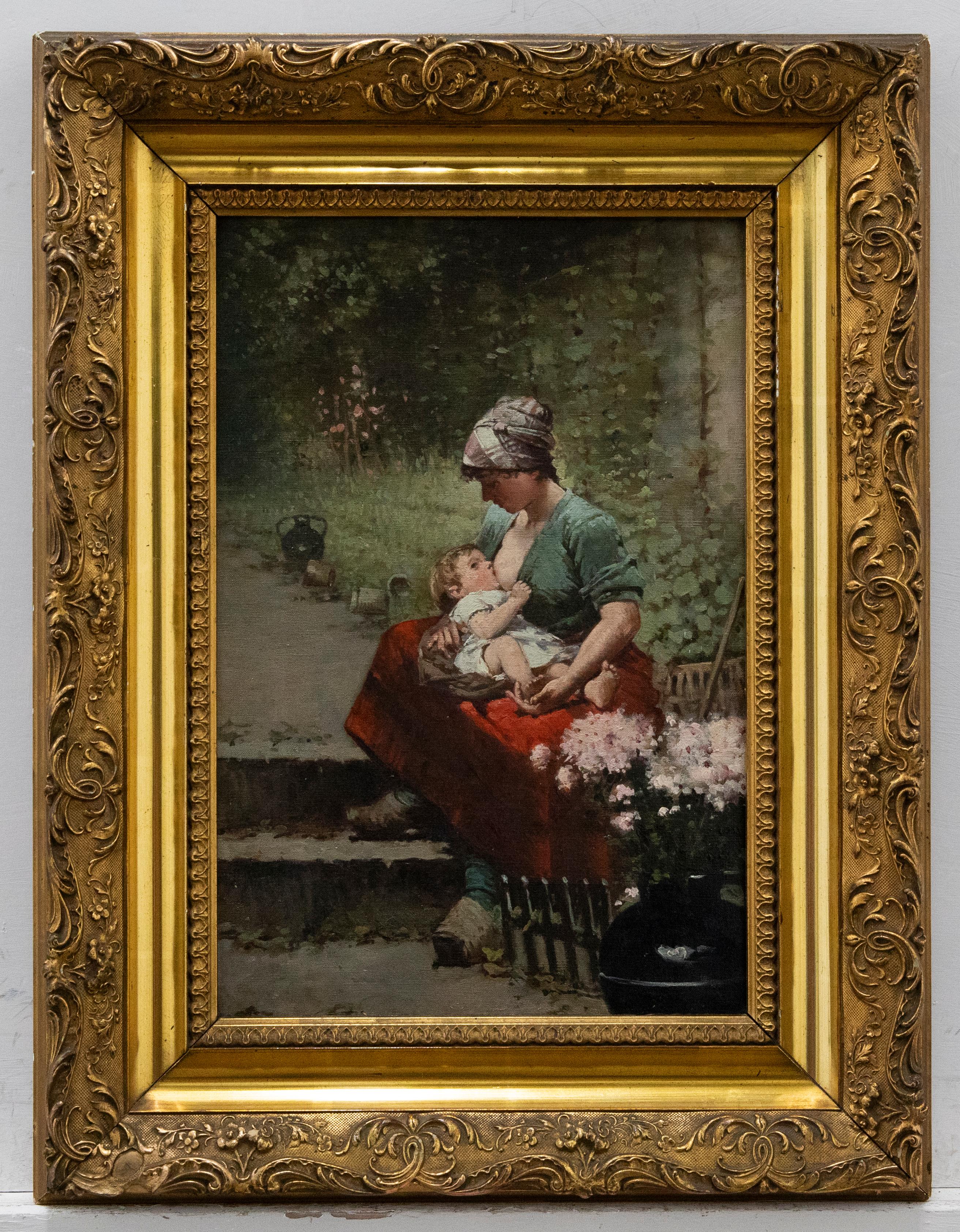 Unknown Portrait Painting - Dutch School Early 20th Century Oil - Mother and Child