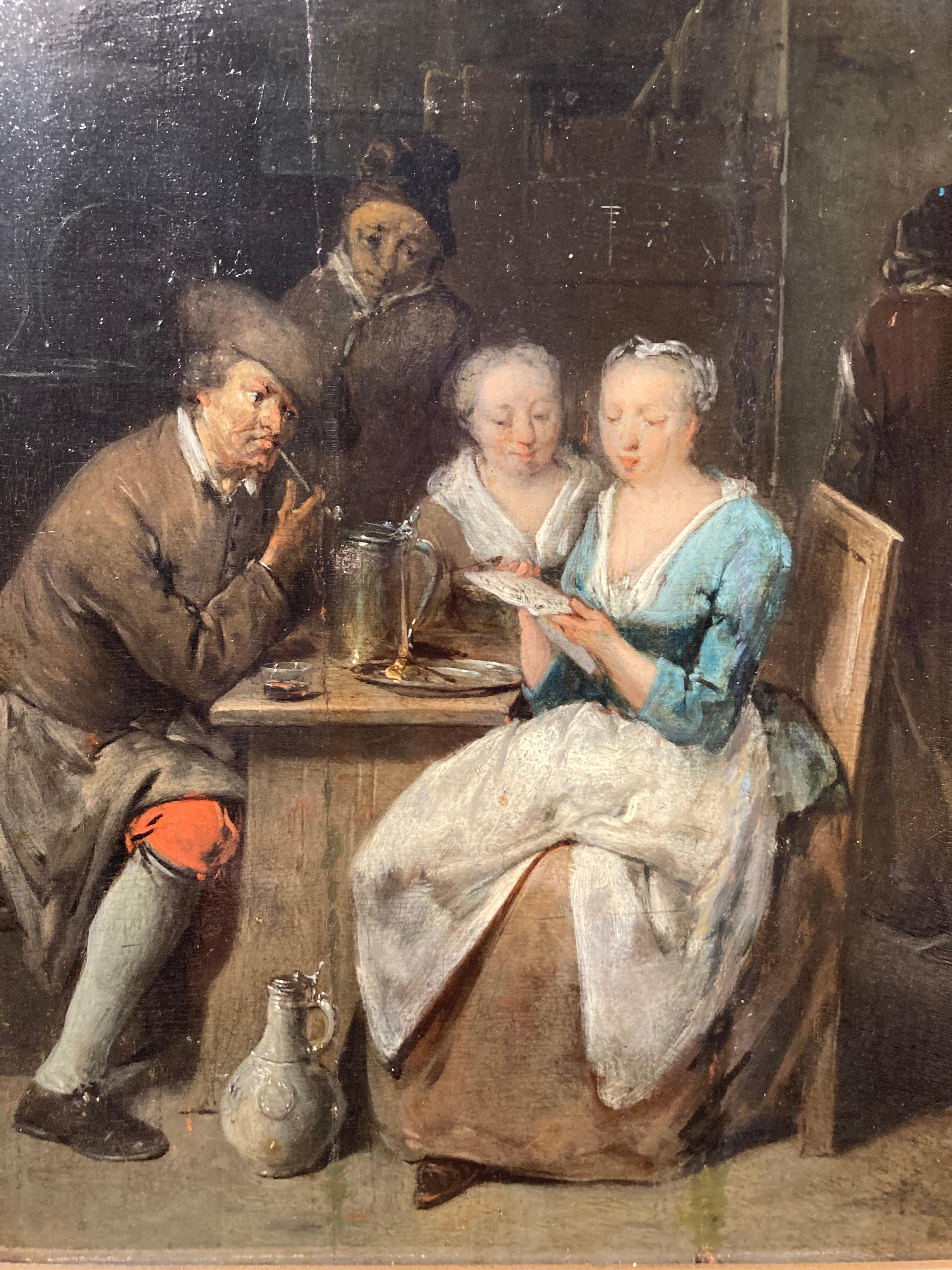 Dutch School, Elegant Couple, Tavern Interior Scene, Cabinet Piece, A PAIR - Painting by Unknown