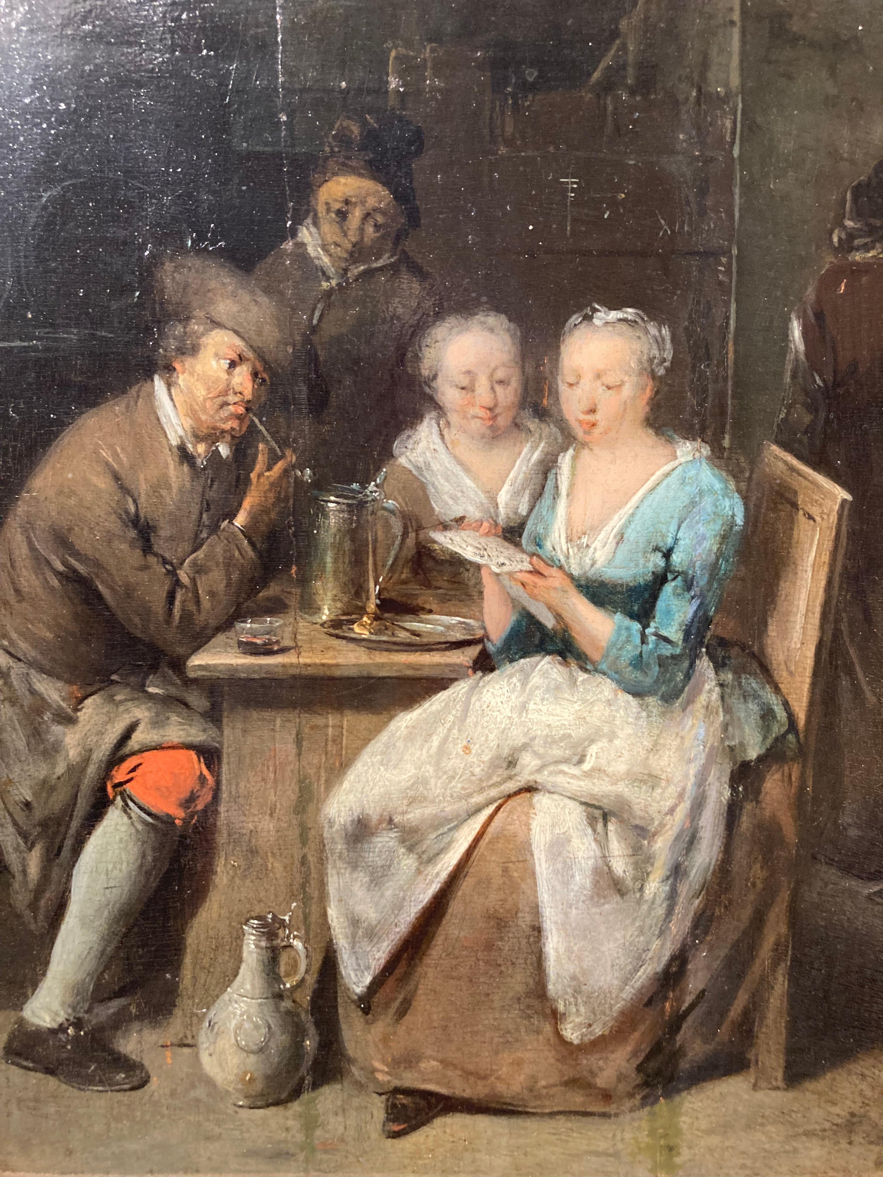 Dutch School, Elegant Couple, Tavern Interior Scene, Cabinet Piece, A PAIR - Baroque Painting by Unknown