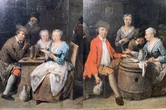 Antique Dutch School, Elegant Couple, Tavern Interior Scene, Cabinet Piece, A PAIR